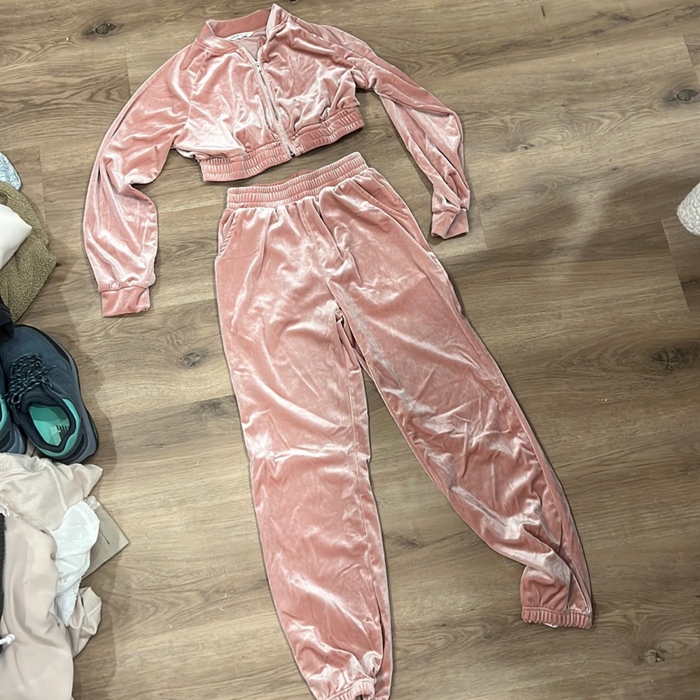 SHEIN pink velour track suit